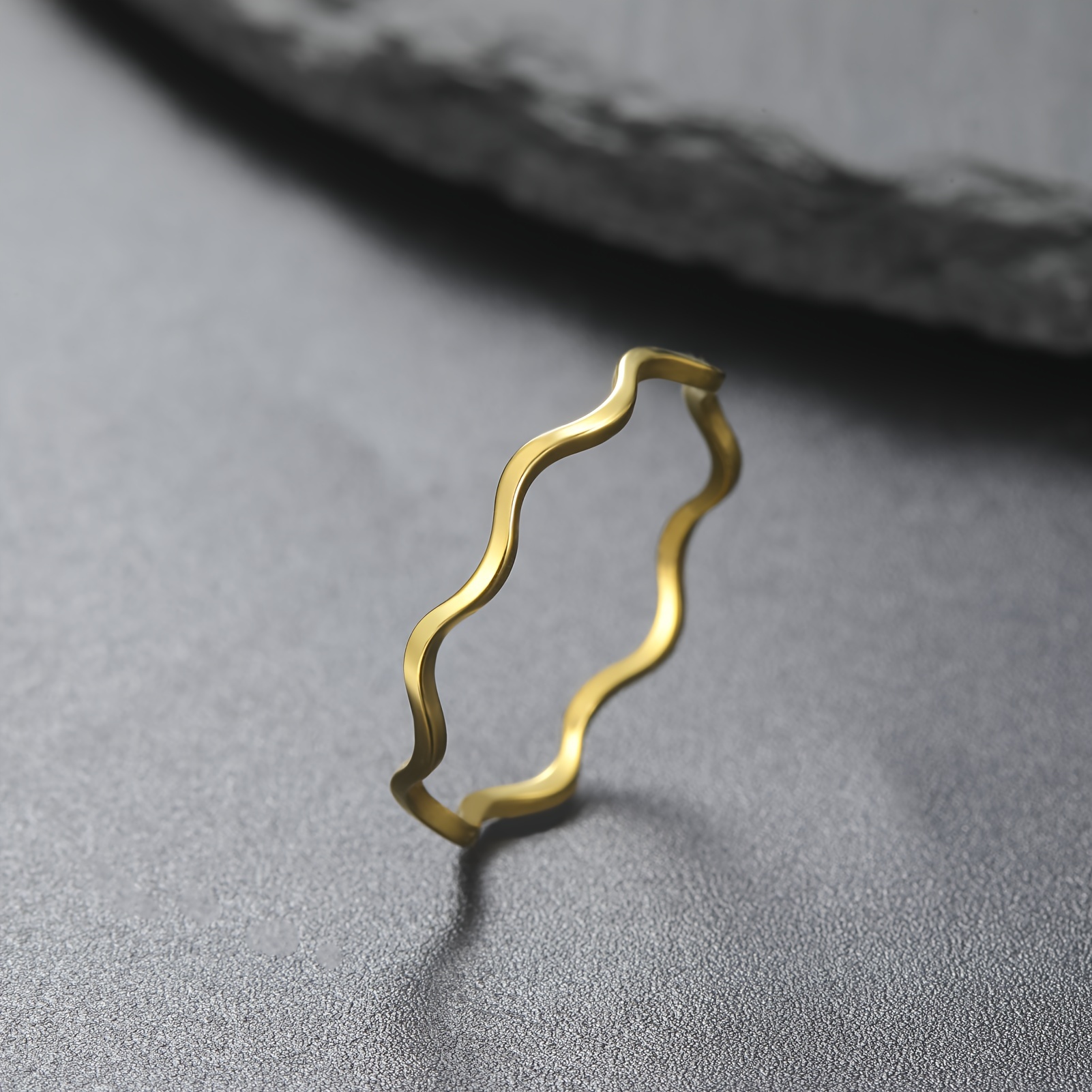 Sleek Stainless Steel Wave Ring for Women